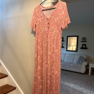 Sonoma Pink Flutter Sleeve Maxi Dress